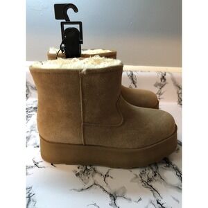 Time & Tru Platform Boots Womens Size 6 Tan Brown Booties Genuine Leather Y2K